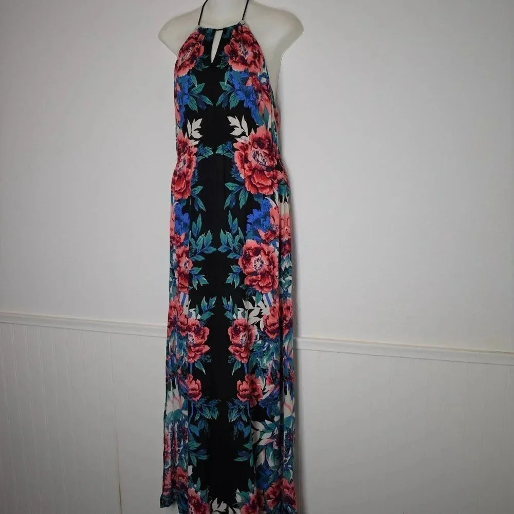 Hawaiian Floral Maxi Dress Sz S Tasseled Tropical Boho Cruisewear Beach Travel - Picture 3 of 16